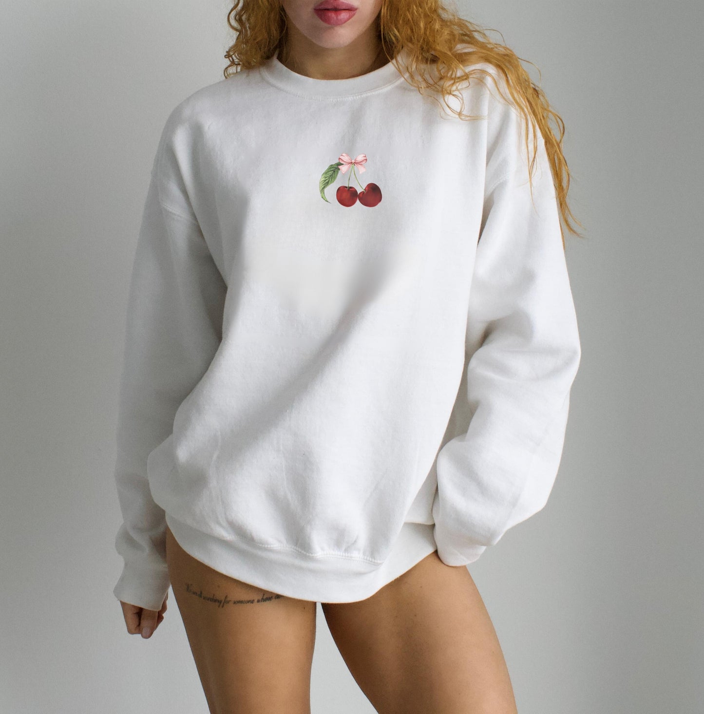 Embroidered Cherry Bow - Sweatshirt